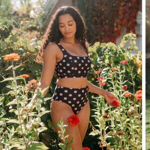 NWT Lime Ricki Retro Dot Scoop Bralette & Mid-Waist Bottoms Swimsuit Set Small